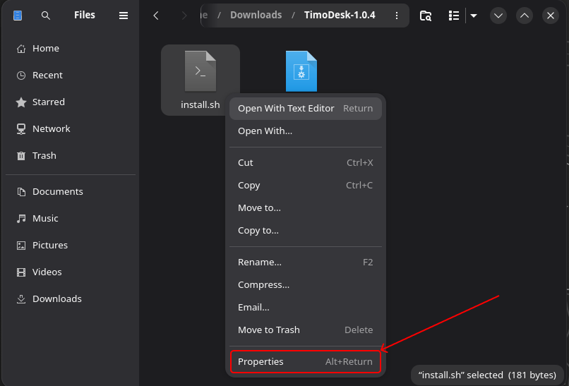 Right-click on install.sh