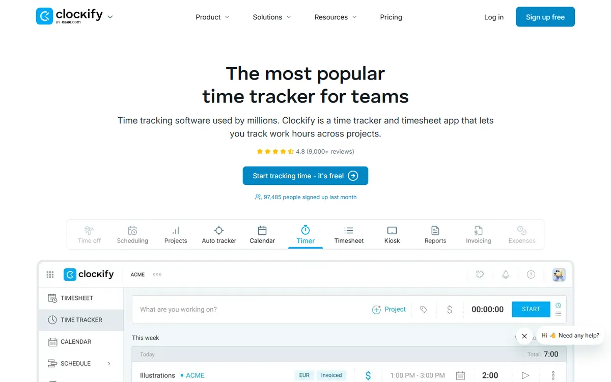 Clockify home page