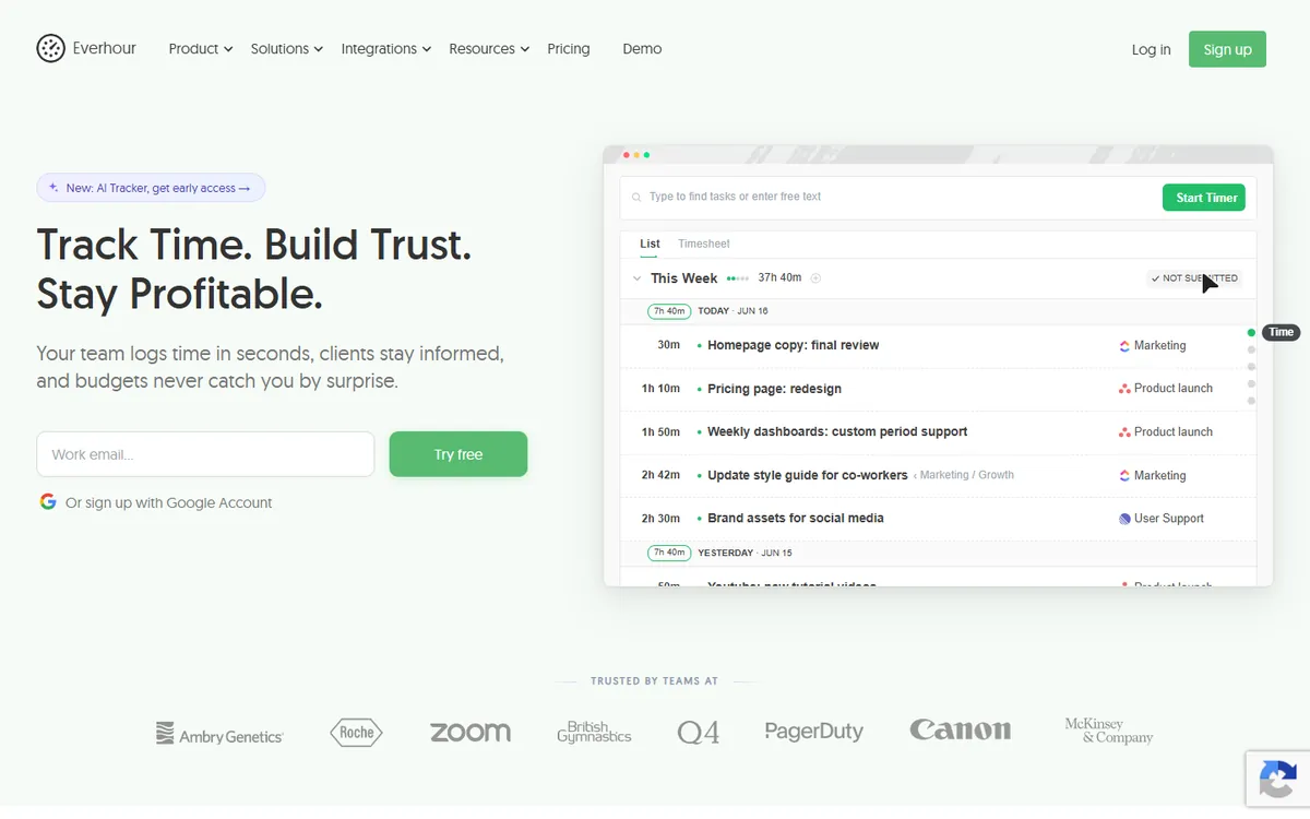 Everhour home page