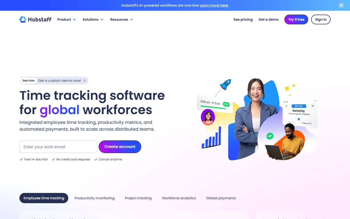 Hubstaff home page