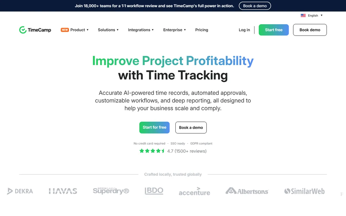 TimeCamp home page