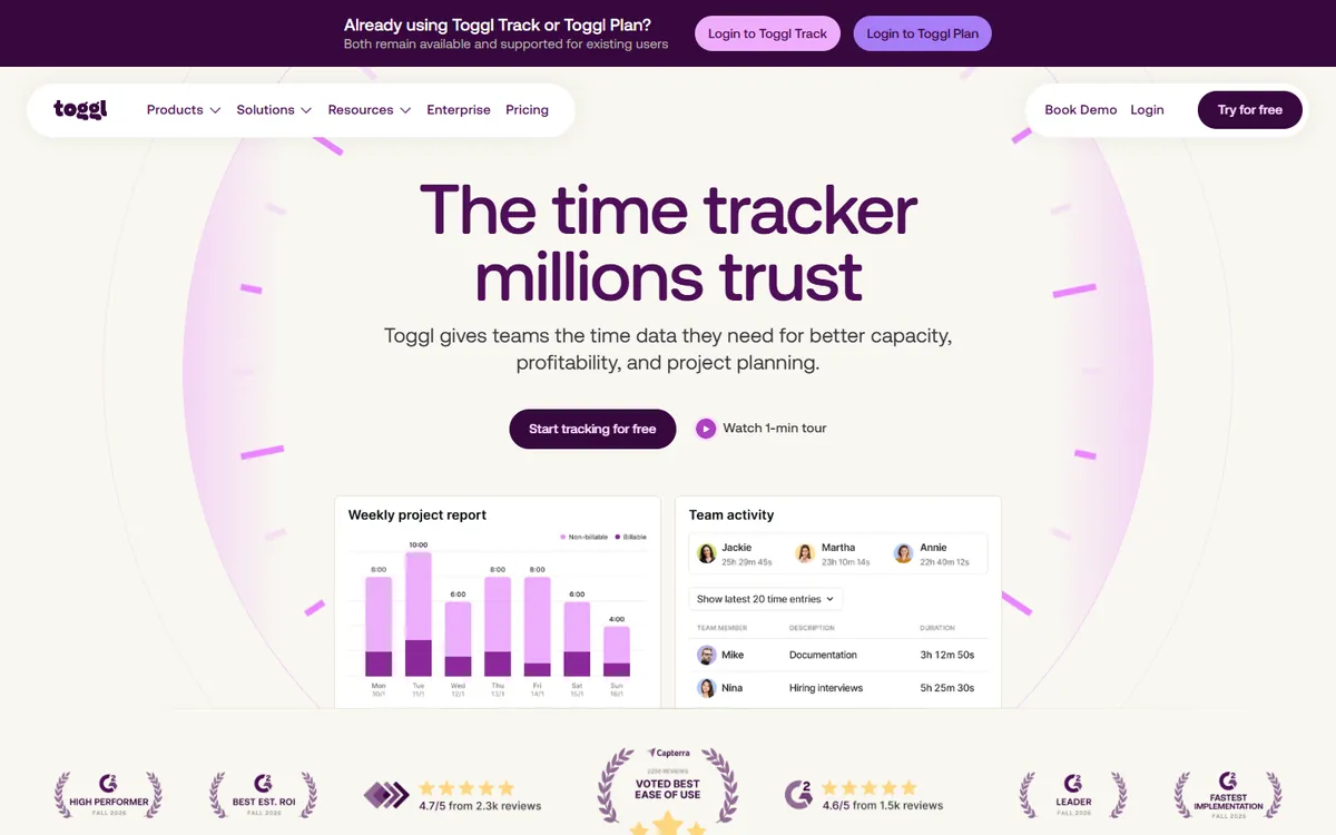 Toggl Track home page