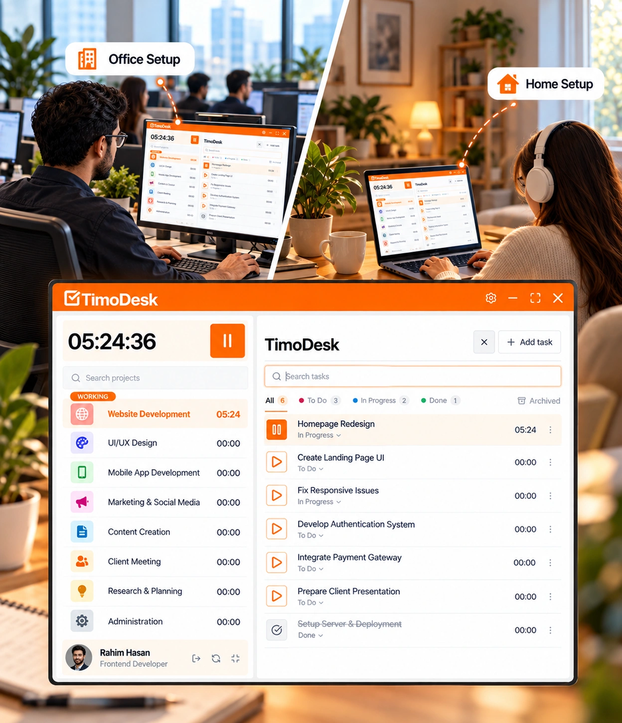TimoDesk desktop timer that works the same way in the office and at home